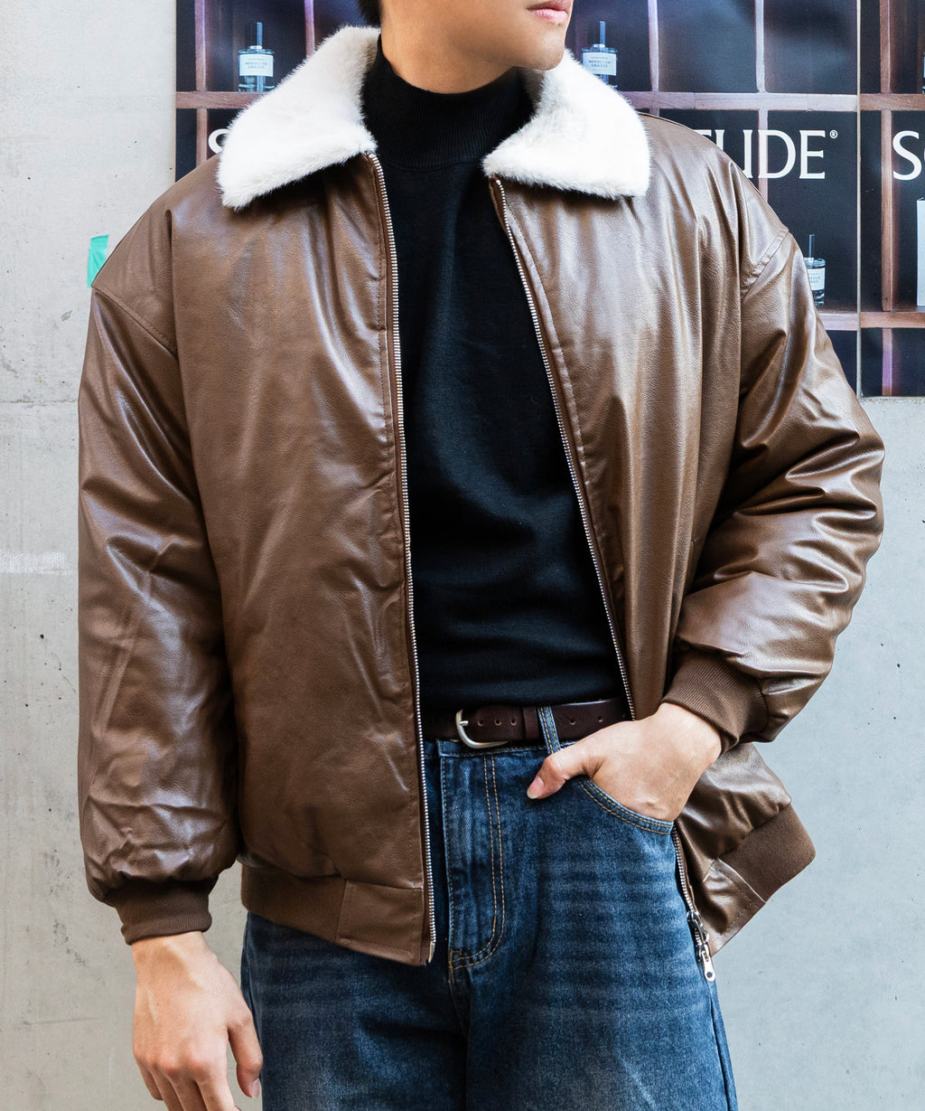 Leather  Crop 2-Way  Shearling Padding