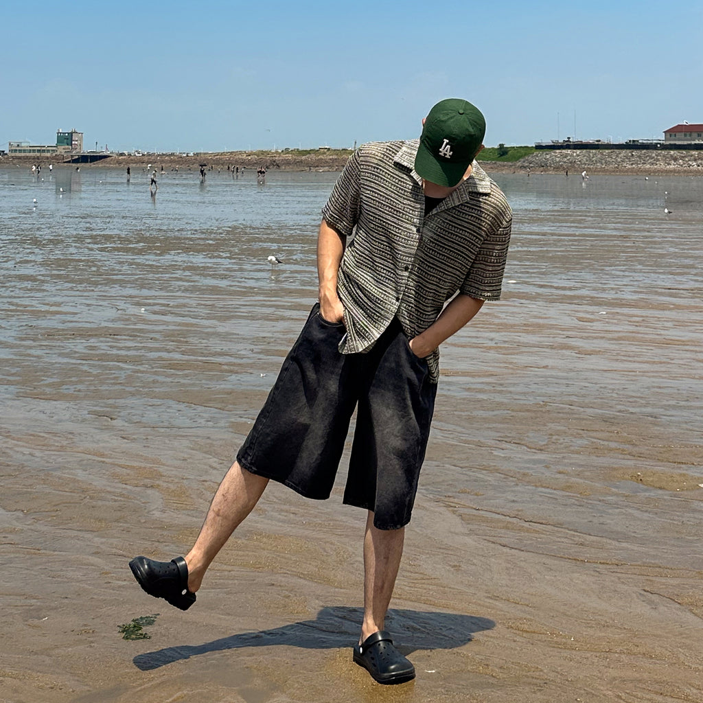 Summer Vintage Jacquard Half-Sleeve Shirt